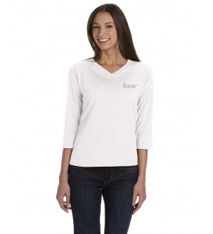 Ladies' Combed Ringspun Jersey V-Neck 3/4-Sleeve T-Shirt